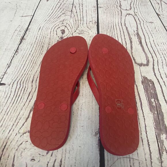 Coach Sandals Womens 8B Red Floral Abbigail Turn-Lock Flip Flops Thongs Logo - Picture 10 of 10